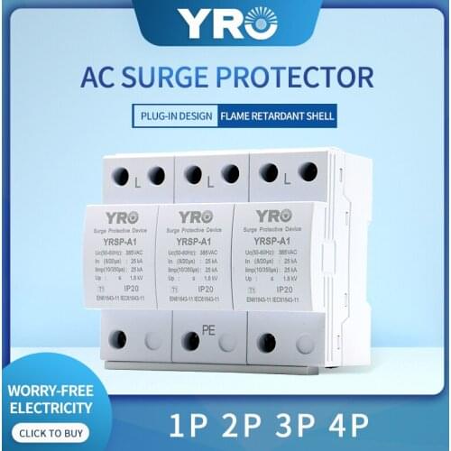 AC SPD 3P Iimp: 25KA 385V House Lightning Surge Protector Protective Low-voltage Arrester Device OEM Factory YRSP-A1