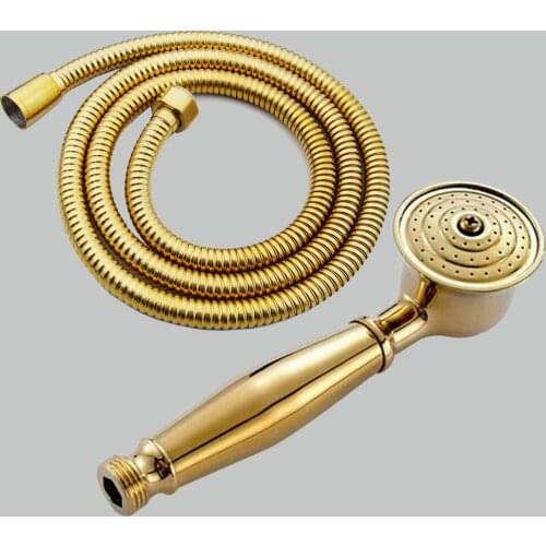 Gold Polished Brass Water Saving Shower Head Telephone Bathroom Hand Held Shower Head Set with 1.5m Hose