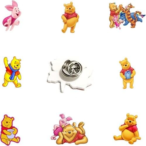 Disney Lapel Pin Winnie The Pooh And Jumping Tiger Friends Gathering Resin Acrylic Jewelry Cartoon Children Jewelry