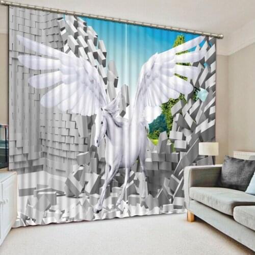 Photo Blackout Window Drapes Luxury 3D Curtains For Living room Bed room Office Hotel Home white horse curtains