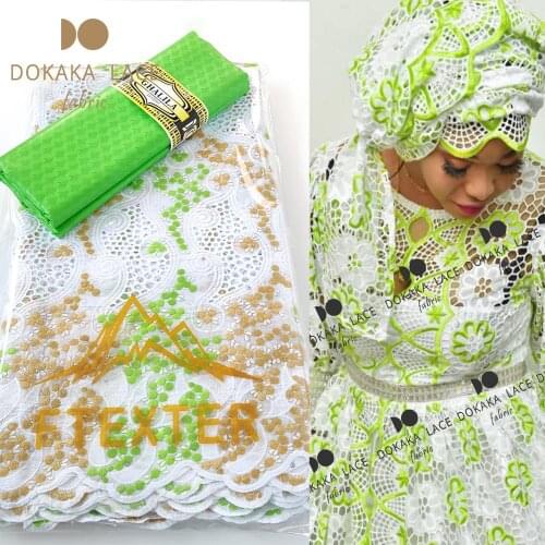 Green 2.5+2.5 Yards Dry Laces With Bazin Riche Fabrics Swiss Voile Lace In Switzerland For Guinea Senegal African Wedding Laces