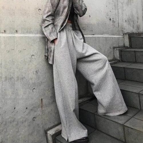 Wide Leg Pant For Women High Waist Loose Ruched Split Pockets Oversized Streetwear Full Length Pants Female 2020 Clothes K958