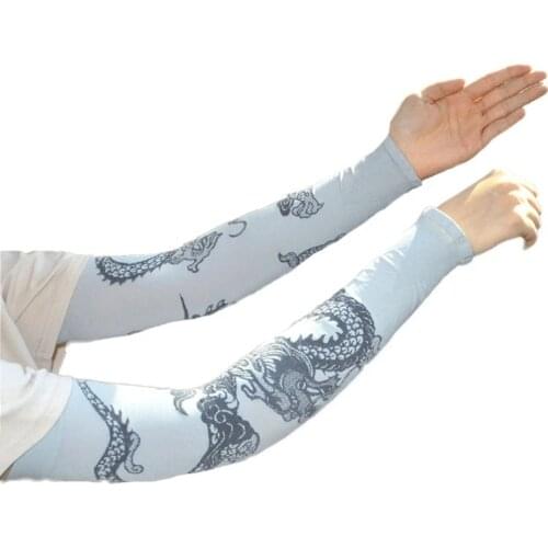 Women elasticity Long Cuff Arm Driving Sport Gloves Mens Ice Silk Chinese Dragon Tattoos Sleeve Sunscreen Fingerless G216