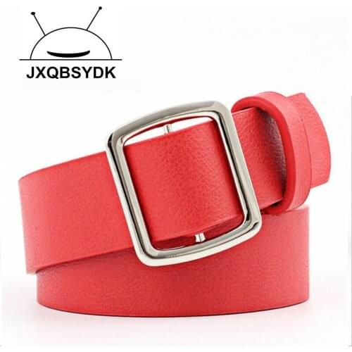 JXQBSYDK Women Belts Fashion Round Buckle Design Smooth Buckle Female Belts Imitation Leather PU Belts for Women 2020