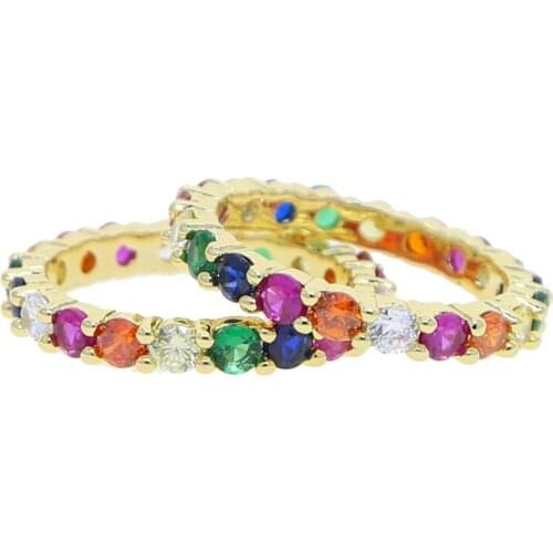 3MM Round Rainbow CZ Finger Ring Gold Color 2021 Summer New Colorful Stacking Engagement Band For Women