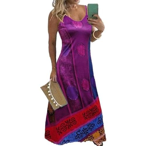 Summer Dress Long Dress Printed Spaghetti Strap Women Sleeveless Low Cut Dress Low Cut Spaghetti Strap Dress Women Plus Size