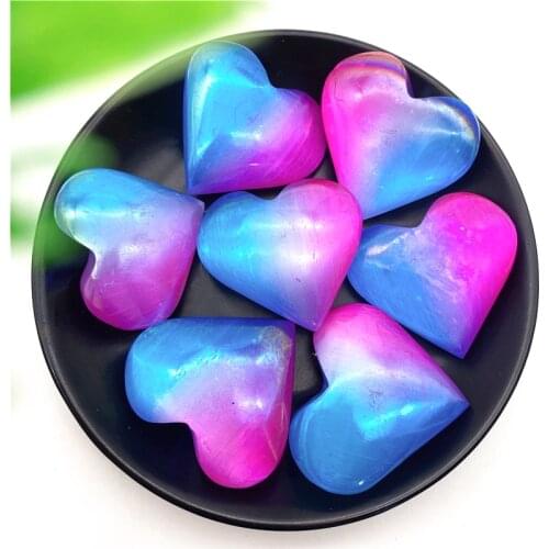 1PC Electroplate Aura Natural Selenite Loving Heart Mineral Quartz Raw Gypsum Crystals Healing Stone Rock Mineral Home Decor