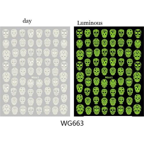 10PCS New Skull Ghost Pumpkin Luminous Nail Art Adhesive Transfer Nail Sticker Decorative Accessories Applique Sticker