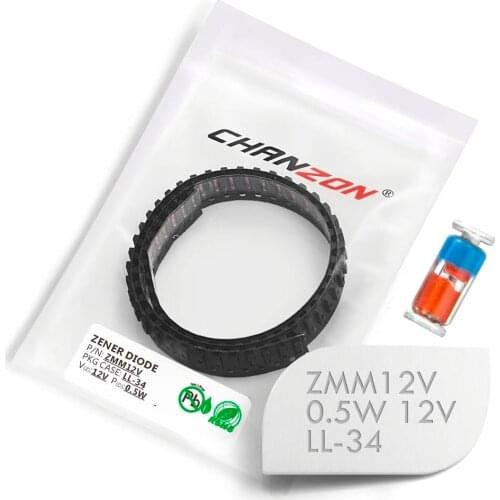100 Pcs) SMD Zener Diode 0.5W 12V ZMM12V ZMM12 LL-34 (SOD-80 MiniMELF / 1206) 0.5 Watt 12 Volt ZMM 12V