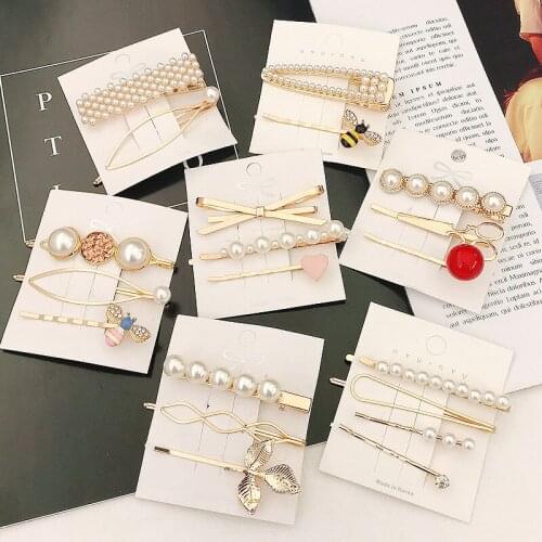 3Pcs/Set Women Barrette Metal Gold Pearl Hair Clip For Women 2020 Fashion Korean Hair pins Hairband Hair Accessories Jewelry