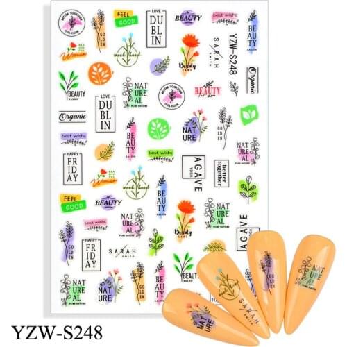 3D Stickers for Nails Self-Adhesive Sticker Slider Color Grass Letter Line Design Nail Art Decorations Nail Foil Accessories