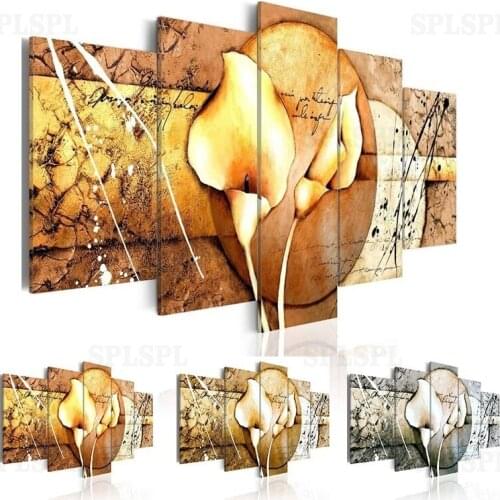 5 Panel Combined Flower Canvas Wall Art Picture Calla Lily Canvas Painting for Bedroom Abstract Floral Poster and Print Unframed