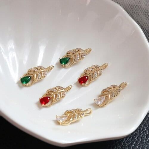 6pcs New Korean leaf inlaid zircon copper plated Earrings For Women Statement Vintage pendant diy necklace accessories materials