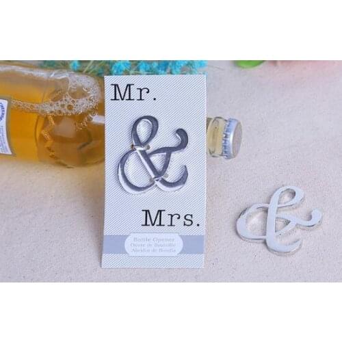 Free Shipping 100Pcs Wholesale "Mr. and Mrs." Ampersand Bottle Opener Favor For Party Supplies Silver Wedding Gift For Guest
