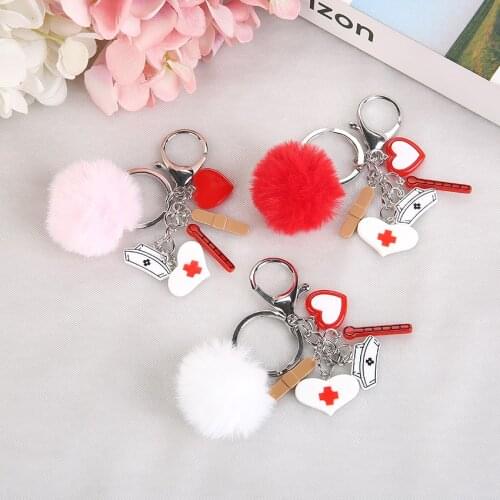 1Pc Handbag Keyring With Puffer Ball Nurse Medical Set Style Keychain Rresin Charms Fashion Jewelry Gifts