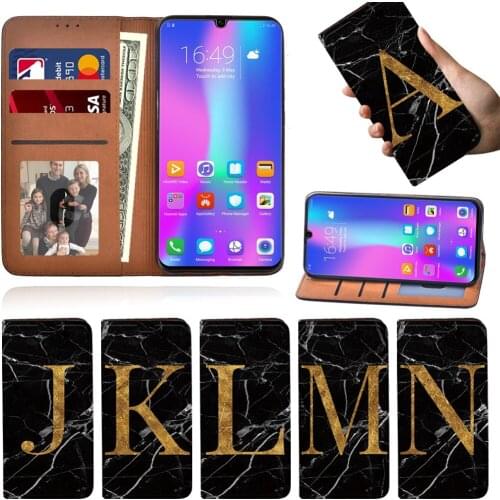 Case for Huawei Honor 8A/ 8A Pro/8S/9X/9X Pro/10 Lite/20 Lite/20 Initial 26 Letter Leather Stand Wallet Card Phone Cover Case