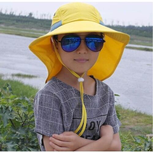 2019 New Kids 99.9% UV Block Hat Fishing Hats Sun Protection Wide Cap for Boy Children Heat Insulation Beach Neck Ear Cover