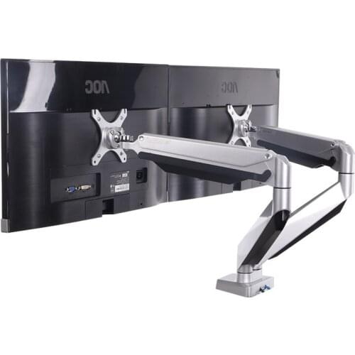 Dsupport D7D Gas Spring Dual Monitor Holder Desktop LED Display Mount Arm Stand Base With Audio and USB Port Fit 10"~27" Max 9KG