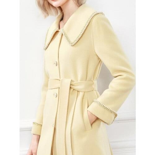 Yinger Poem 2021 Winter New Fashion Nail Bead Medium Long Double Faced Woolen Overcoat