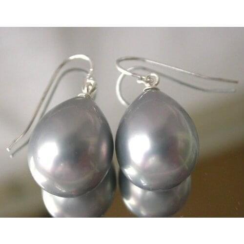 Fine 11-15mm gray shell pearl Tibetan Silvers earrings