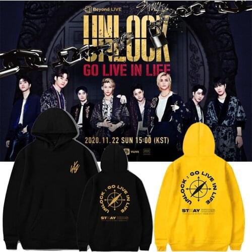 KPOP Stray Kids Unlock GO LIVE IN LIFE Peripheral Support Clothes Top Sweaters Womens Hoodies Couple Gifts O5