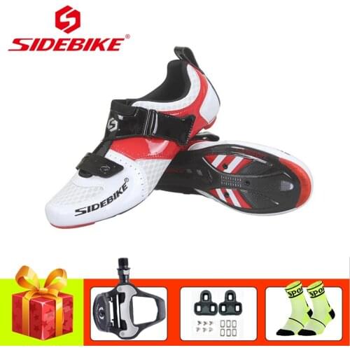 SIDEBIKE carbon road bike shoes add pedals men Athletic Triathlon cycling sneakers self-locking ultra-light racing bike shoes