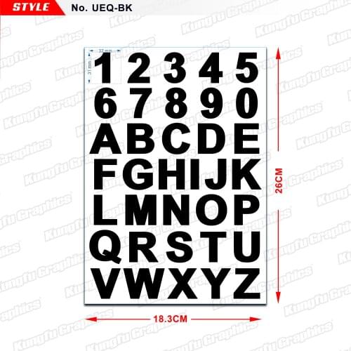 KUNGFU GRAPHICS Colorful Number Letter Sticker Sheet Alphabet Race Number Decal for Motorcycle bicycle ATV UTV Car Universal UEQ