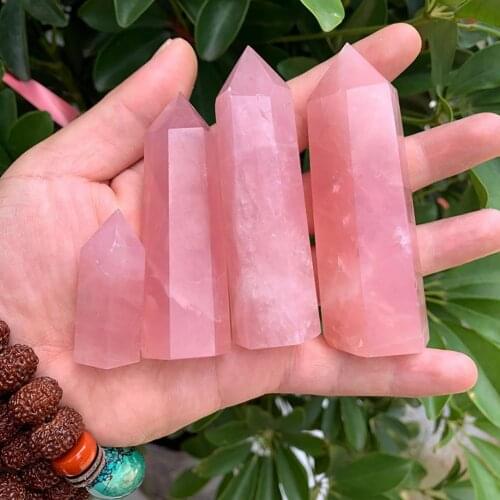 Lightweight Great Smooth Exquisite Faux Crystal Column Decor Compact Rose Quartz Stone Hand-made for Office
