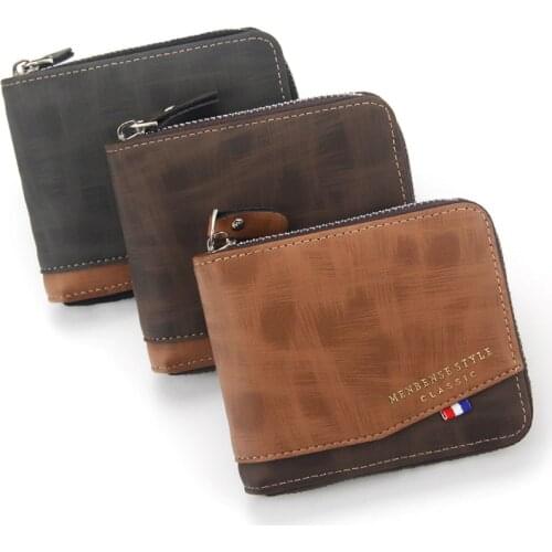 Fashionable retro mens wallet leisure spliced zipper bag classic short wallet