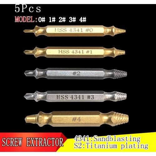 5Pcs screw extractor fixed damage Bolt stud Screw driver bit Durable on both sides Quick remover 4341 S2 Gold and silver Bit set