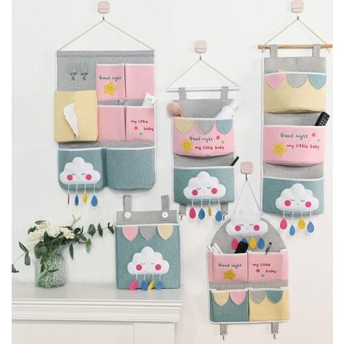 Wall Door Hanging Storage Bag Wall Mounted Wardrobe Sundries Holder Bag Container Fabric Cotton Pouch Sundries Hang Organizers