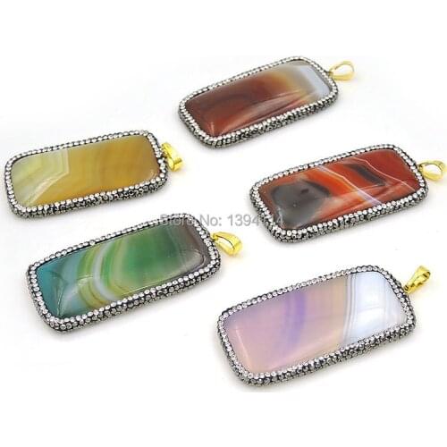 Natural Stripe Agat e Oblong Pendants With Paving CZ Approx 50*27*4 mm