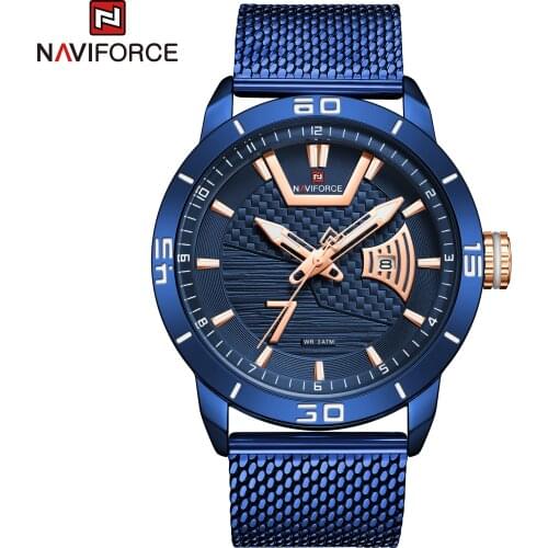 NAVIFORCE Mens Watches Top Brand Luxury Sport Watch Mesh Steel Date Week Waterproof Quartz Watch for Men Clock Relogio Masculino