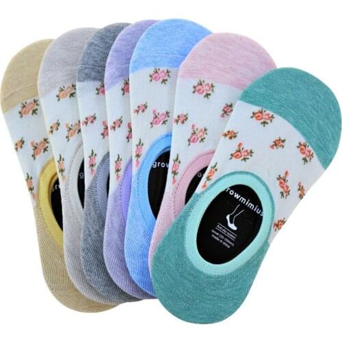 6 Pairs Invisible Womens Sock Slippers Sweat Summer Smell Fresh Flower Cotton Girl Ladies Boat Socks Ankle Low Female Meias Sox