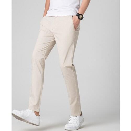2021 Spring and Summer New Linen Casual Pants Thin Stretch Cotton and Linen Slim Straight Non-Ironing Mens Pants
