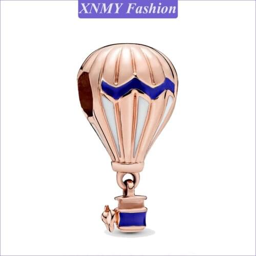 2021 New Rose Gold Color Sparkling Hot Air Balloon Dangle Charm Fit Pandora Pendant Bracelet Necklace Diy Pendant Jewelry