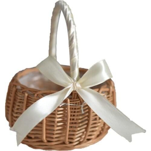 Flower Basket Bridal Wedding Willow Portable Handle Woven Home Decor Girl Party