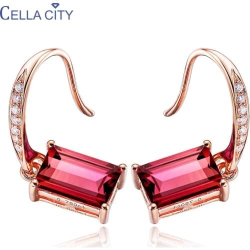 Cellacity Rectangle Ruby Earrings for Women Trendy Geometry Silver 925 Jewelry Gemstones Female Short Ear drops Elegant Wedding