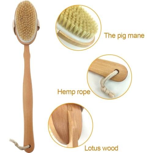 Bath Brush Natural bristle Massage Bath Brush Exfoliating Long Handle Wood Body Shower Brush Body massage SPA Dry Brush D40