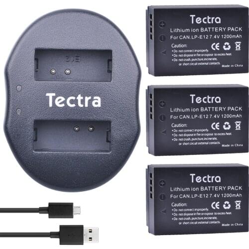 Tectra 3Pcs LPE12 LP-E12 LP E12 Li-ion Camera Bateria + USB Dual Charger for Canon EOS M10 M100 M2 100D Rebel SL1 Kiss X7