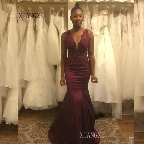 Mermaid Evening Dresses Deep V-Neck Sleeveless Burgundy Formal Party Gowns Long Evening Dress Vestido de festa