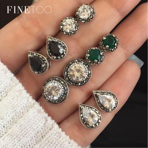 Vintage Flower Round Teardrop Geometric Stud Earrings Set Bohemian Crystal Small Earrings for Women 2018 Fashion Jewelry