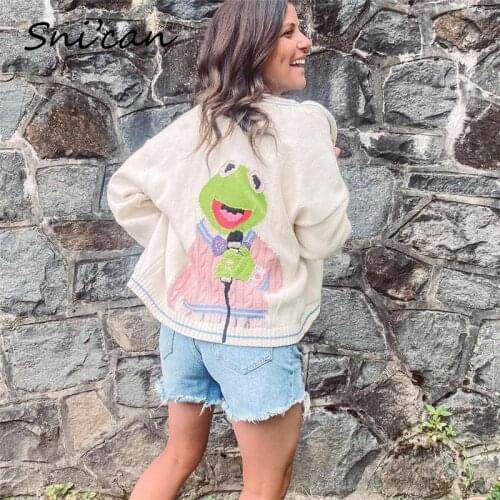 Za Frog Knitted Cardigan Fashion Women Sweater With Pockets Autumn Winter Oversize Female Tops Casual Gilet Femme Manche Longue