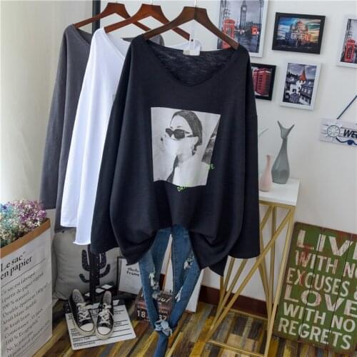 Plus Long Cotton Tee Shirt Women Autumn 2020 New Letter Oversize T Shirt Female Long Sleeve Hip Hop Loose Casual Tees Top Maxi