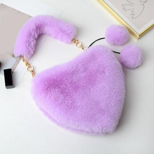 Female red love peach heart Shape Chain Bag Faux Fur Lady Handbag party Fashion Crossbody Bag for Women