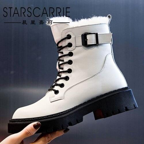 Real wool shoes 2021 autumn and winter thick-soled ankle boots women thick-heeled leather plus cashmere riding boots women