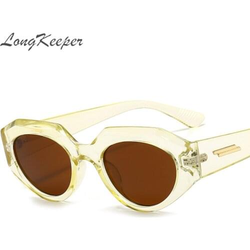 LongKeeper Yellow Black Cat Eye Sunglasses Women Fashion Vintage Sun Glasses Ladies Trendy Thick Frame Shades UV400