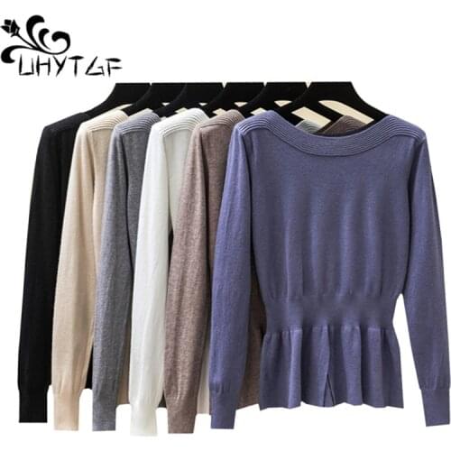 UHYTGF Autumn Winter Sweaters Women Fashion Long sleeve Elasticity Slim Knitted Sweaters Pullover Ladies Tops maglioni donna 806