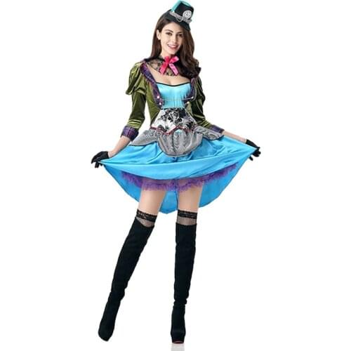 Halloween Lady Alice in Wonderland Costume Mad Hatter Tarrant Hightopp Cosplay Carnival Party Show uniform Fancy Dress