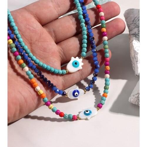 Boho Shell Evil Eye Beaded Necklace For Women Colorful Handmade Turquoise Bead Strand Choker Necklaces Trendy Jewelry 2021 New